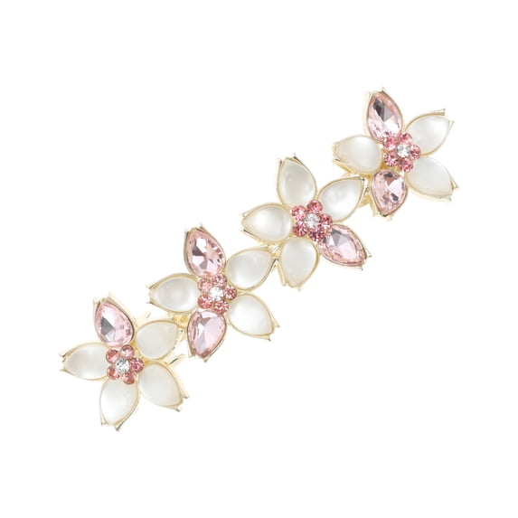 Unique Bargains 1 Pc Rhinestones Flower French Barrette Hair Clips Hairdo Clip for Home Gold Tone Pink