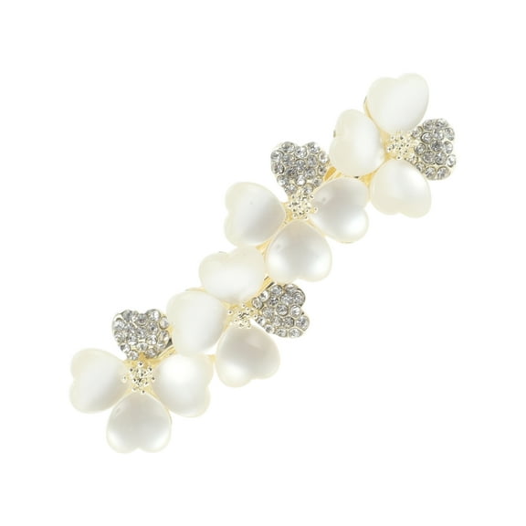 Unique Bargains 1 Pc Rhinestones Freesia Flower French Barrette Hair Clips Hairdo Clip for Home Gold Tone White