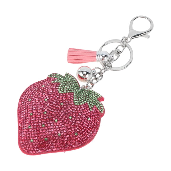 Unique Bargains 1 Pc Rhinestones Keychain Cameo Pink Faux Leather Plastic Metal