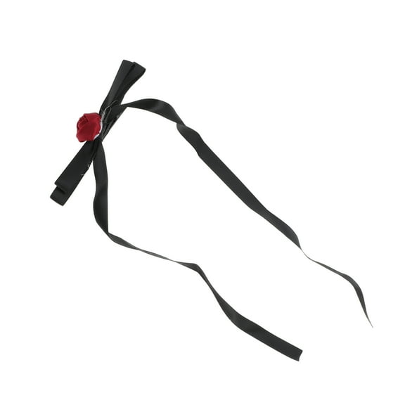 Unique Bargains 1 Pc Rose Bow Ribbon Hair Clips Hairdo Clip for Home Red Black