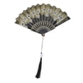 thumbnail image 1 of Unique Bargains 1 Pc Rose Lace with Tassel Folding Fan for Masquerade Gold Tone Silk Fabric, 1 of 5