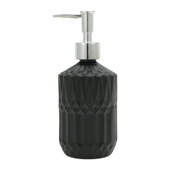 Unique Bargains 1 Pc Round Bottom Bamboo Grain Soap Dispenser 13.53oz Black Silver Tone