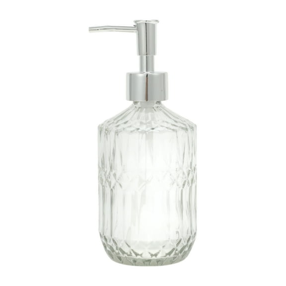 Unique Bargains 1 Pc Round Bottom Bamboo Grain Soap Dispenser 13.53oz Clear Silver