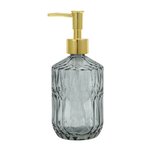 Unique Bargains 1 Pc Round Bottom Bamboo Grain Soap Dispenser 13.53oz Gray Gold Tone