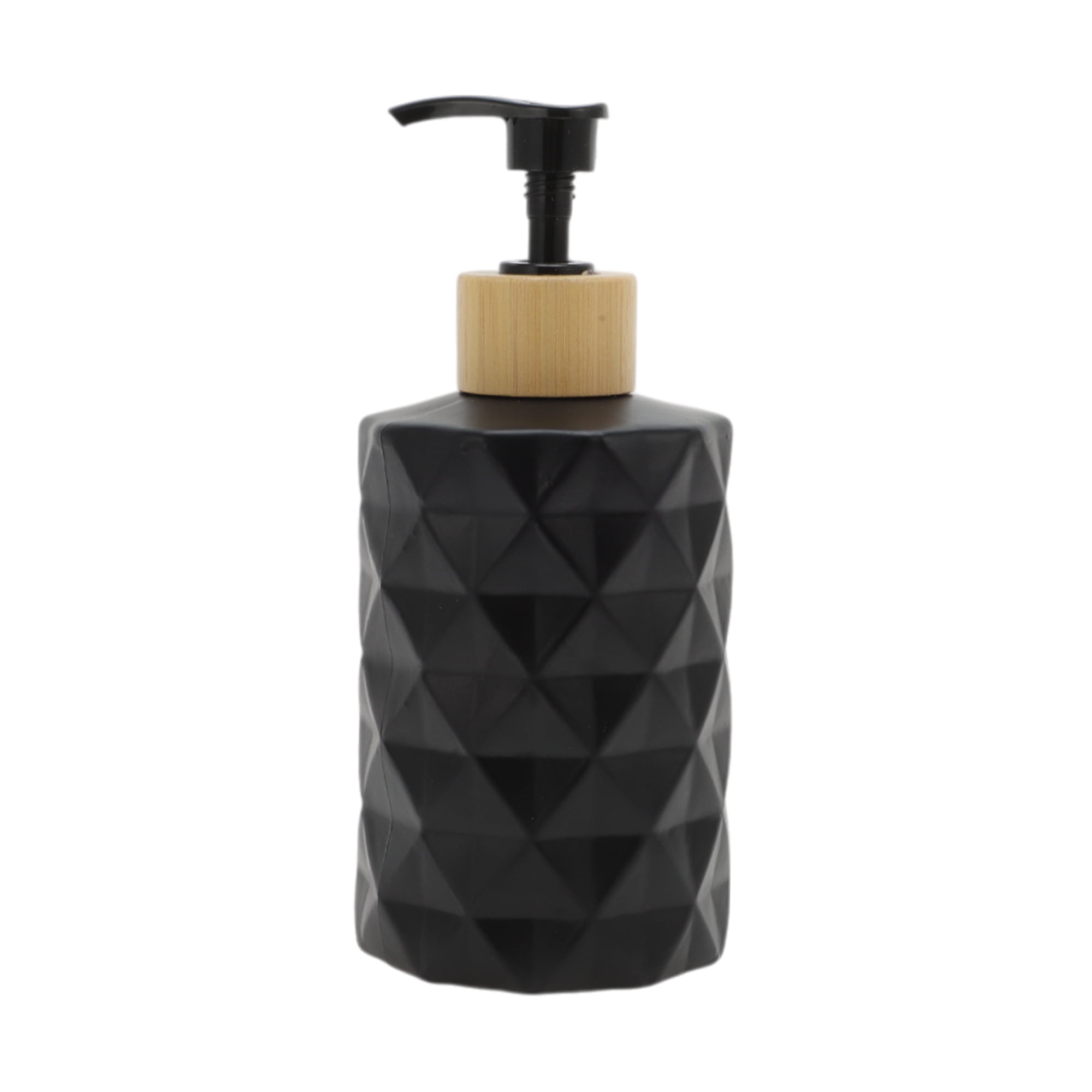 Unique Bargains 1 Pc Round Bottom Diamond Pattern Soap Dispenser 11.16oz Black