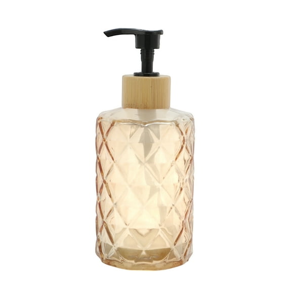 Unique Bargains 1 Pc Round Bottom Diamond Pattern Soap Dispenser 11.16oz Orange Yellow Black