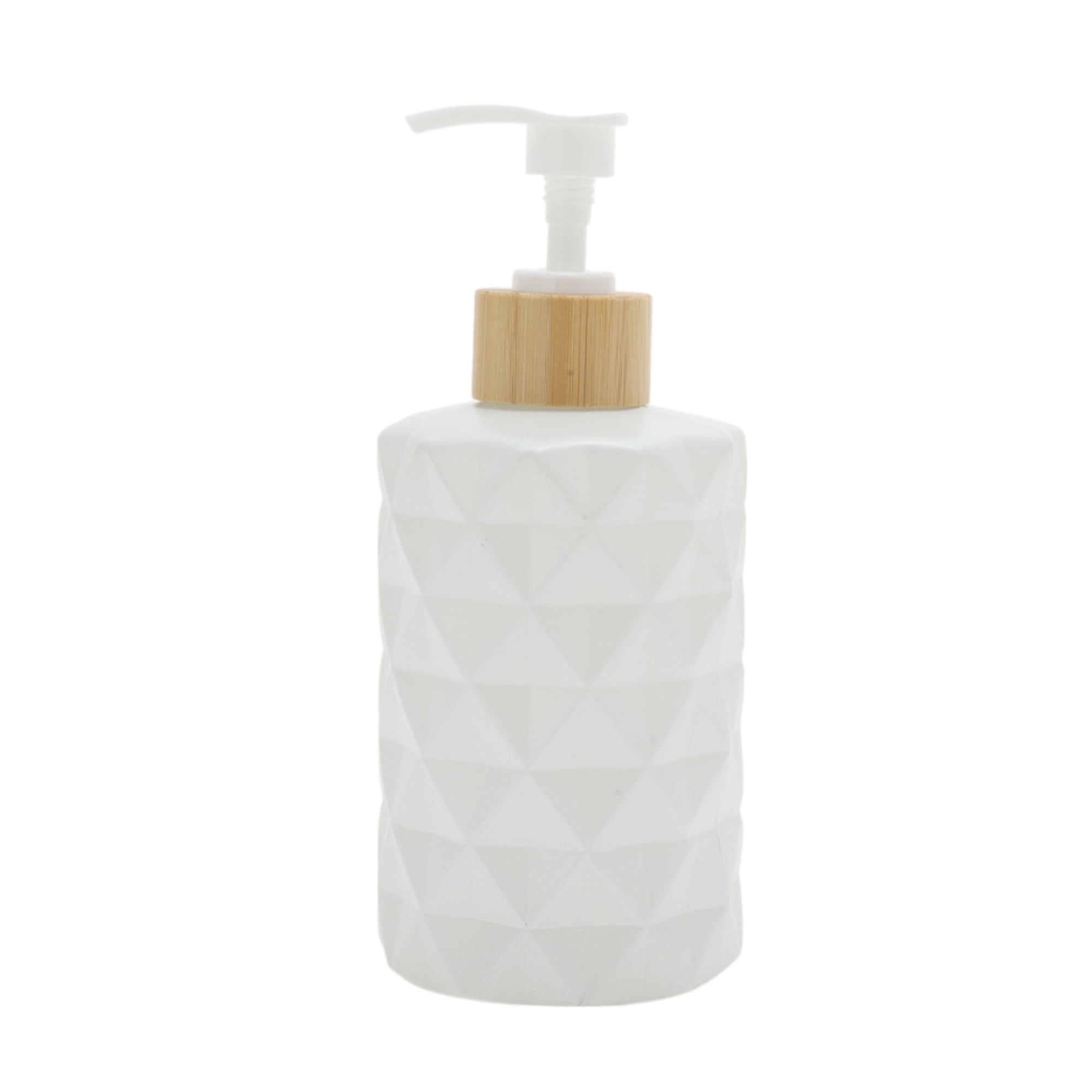 Unique Bargains 1 Pc Round Bottom Diamond Pattern Soap Dispenser 11.16oz White