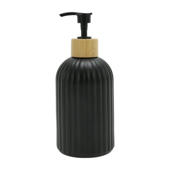 Unique Bargains 1 Pc Round Bottom Vertical Stripes Soap Dispenser 13.53oz Black