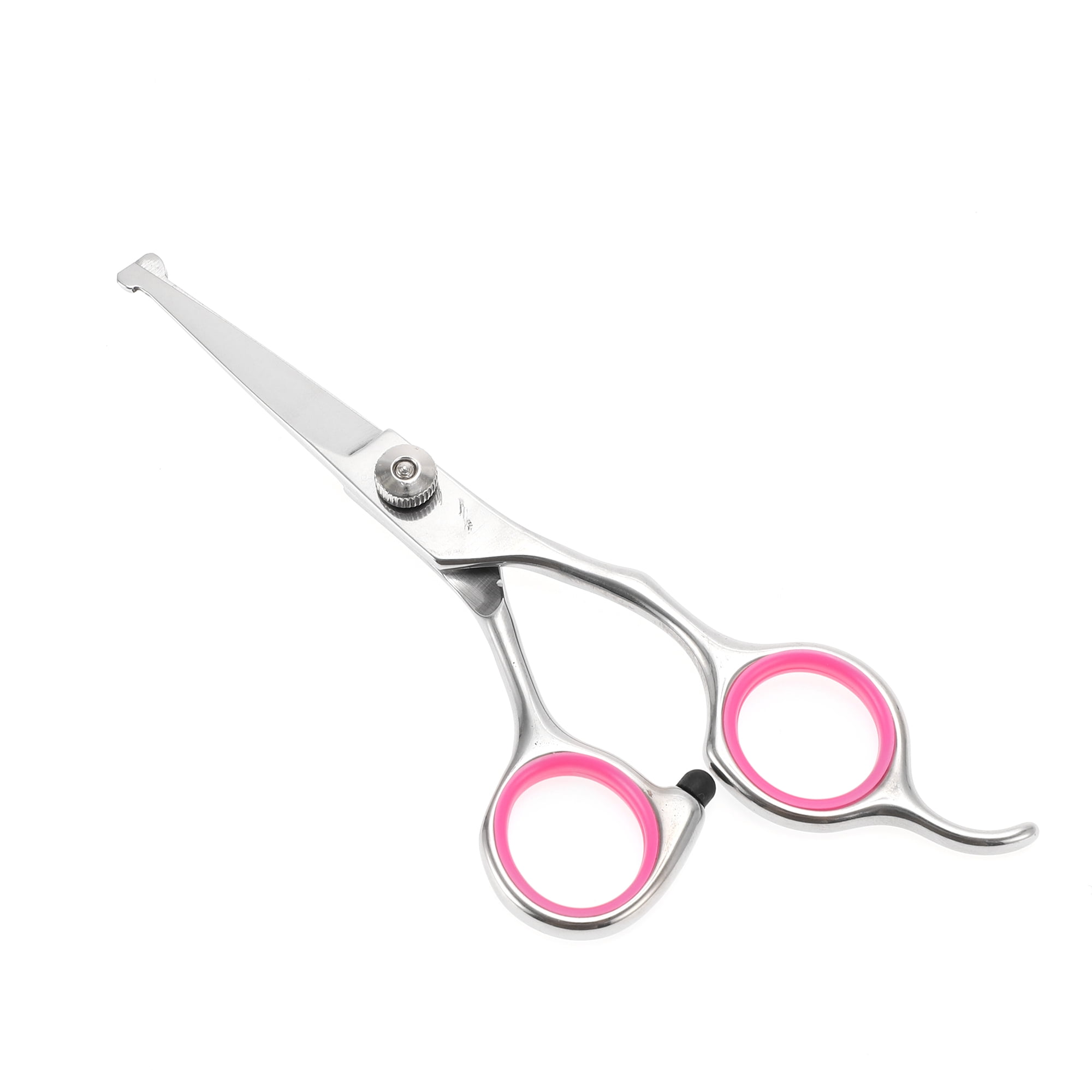 Unique Bargains 1 Pc Round Head Dog Grooming Scissors for Pets 5 Inches Silver Tone Pink