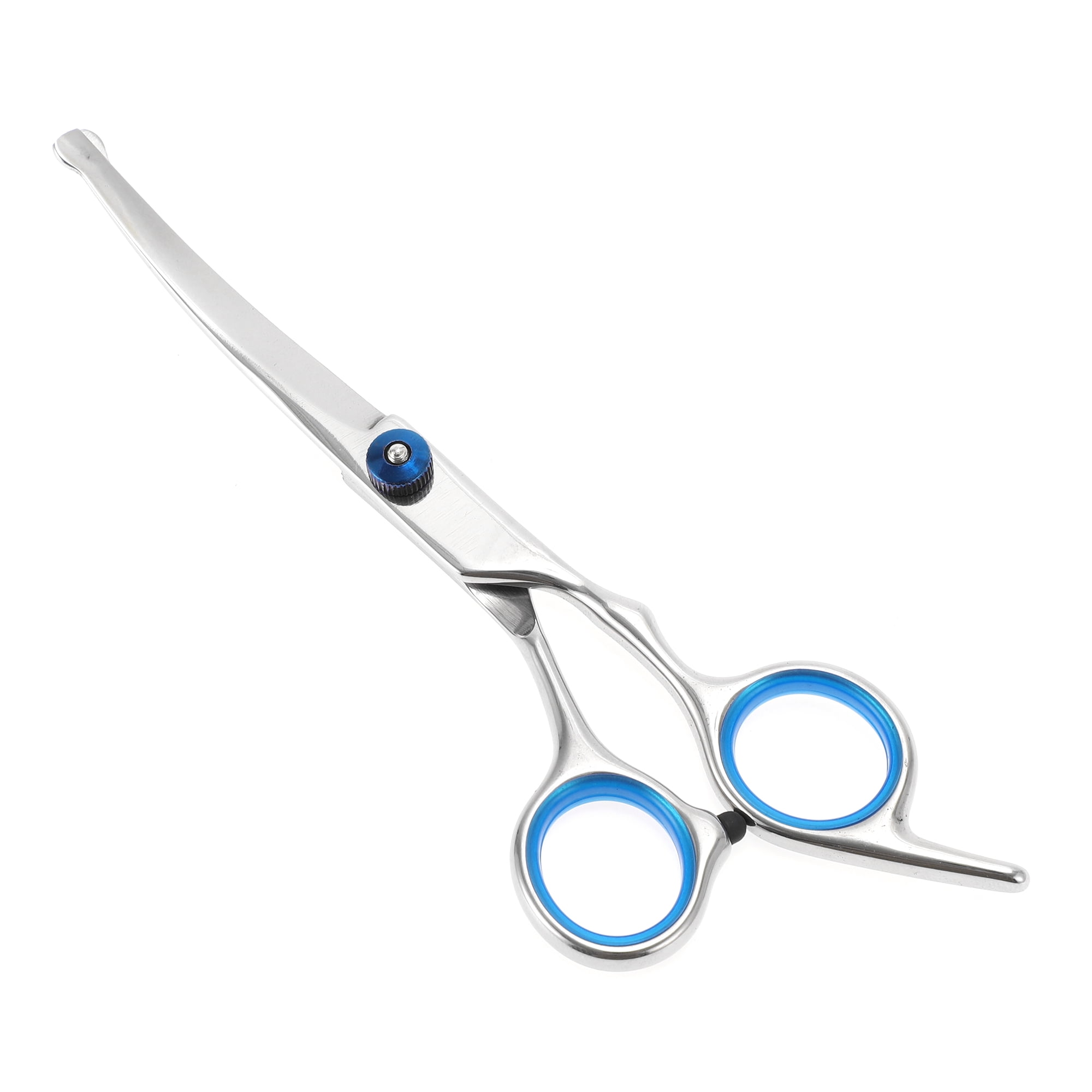 Unique Bargains 1 Pc Round Head Pet Scissors for Pets Shop 5.5 Inches Silver Tone Blue