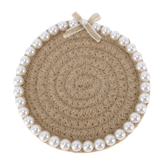 Unique Bargains 1 Pc Round Pearl Heat Insulation Mat Drink Coaster Khaki Cotton rope