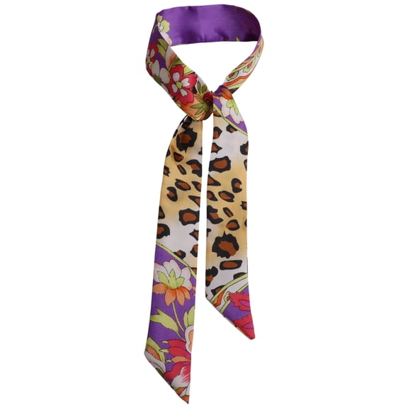 Unique Bargains 1 Pc Scarf Headband Flower Leopard Neck Scarf for Women Purple