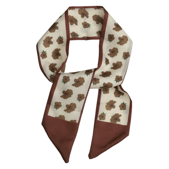 Unique Bargains 1 Pc Scarf Headband Flower Print Neck Scarf for Women Reddish Brown Coffee Color