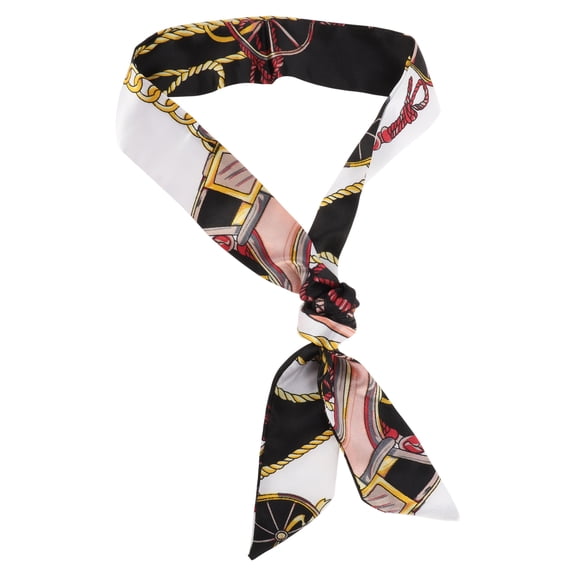 Unique Bargains 1 Pc Scarf Headband Print Neck Scarf for Women Black