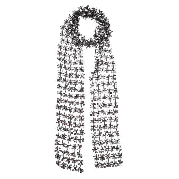 Unique Bargains 1 Pc Scarf Sequined Cut-Out Neck Scarf Black & Silver Tone