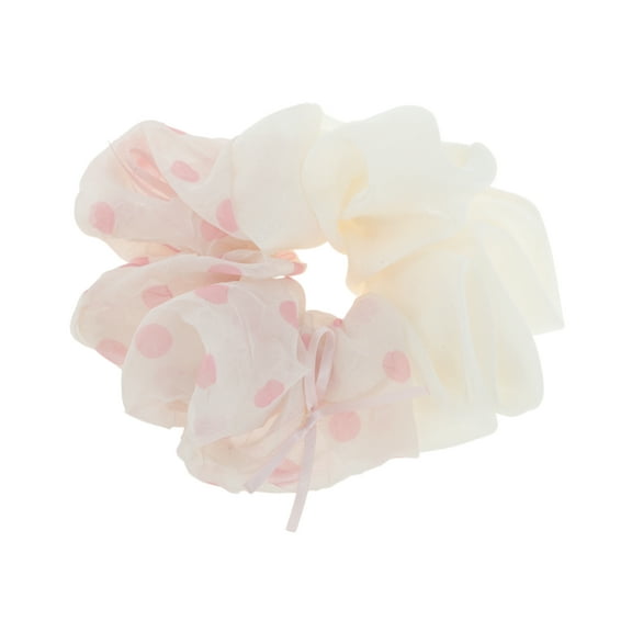 Unique Bargains 1 Pc Scrunchie Fashion Color-Blocked Polka Dots Hair Elastics Pink