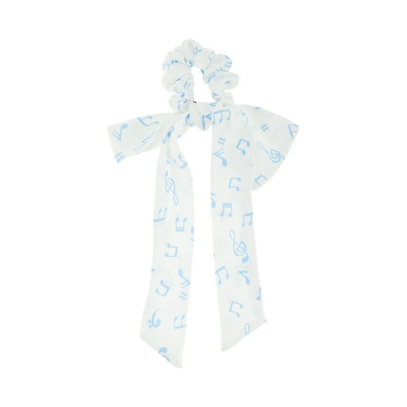 Unique Bargains 1 Pc Scrunchie Fashion Notes Ribbons Hair Elastics Blue White