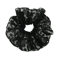Unique Bargains 1 Pc Scrunchie Fashion Pearl Mesh Print Hair Elastics Black