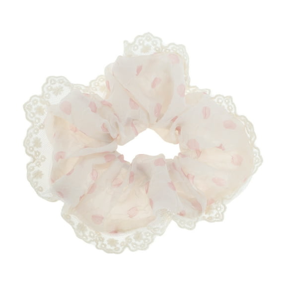 Unique Bargains 1 Pc Scrunchie Fashion Polka Dot Lace Hair Elastics Pink