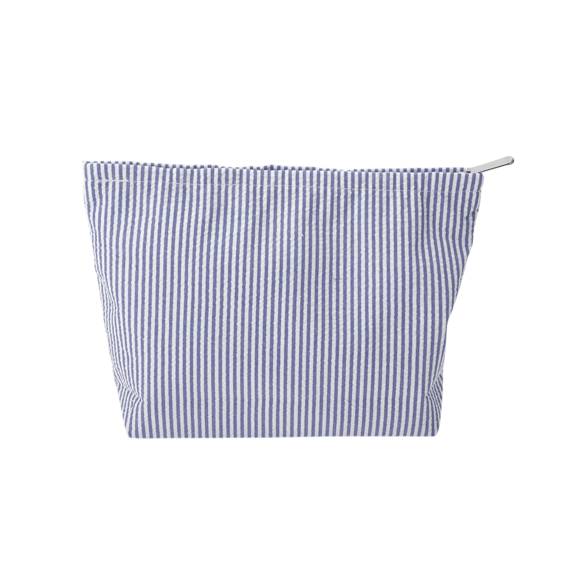 Unique Bargains 1 Pc Seersucker Stripes Makeup Bag Navy Blue