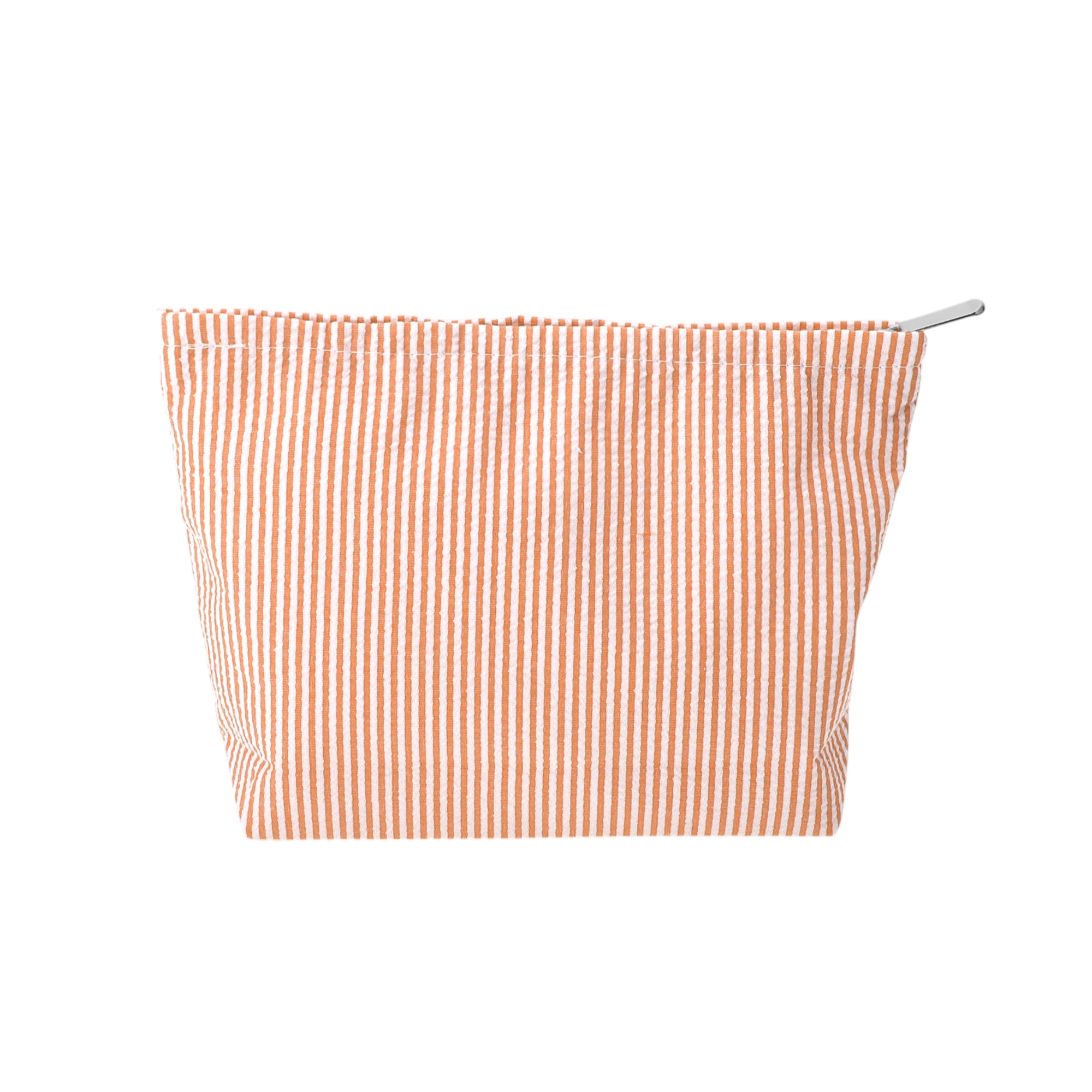 Unique Bargains 1 Pc Seersucker Stripes Makeup Bag Orange