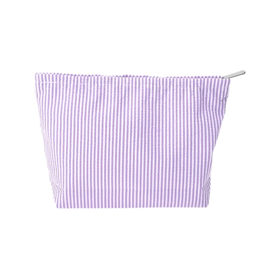 Unique Bargains 1 Pc Seersucker Stripes Makeup Bag Purple Polyester