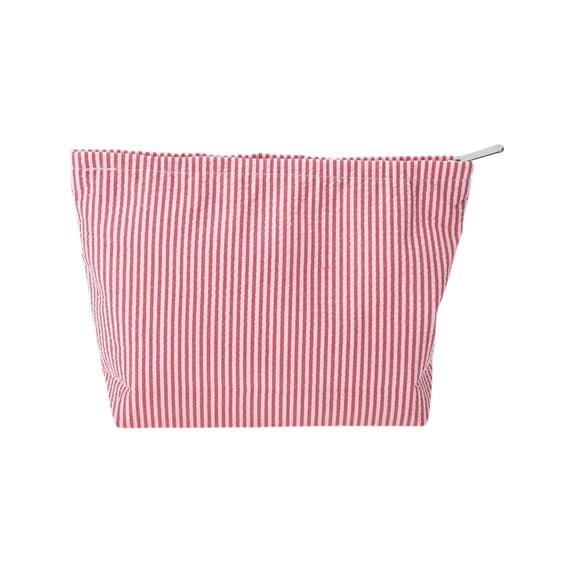 Unique Bargains 1 Pc Seersucker Stripes Makeup Bag Red White Polyester