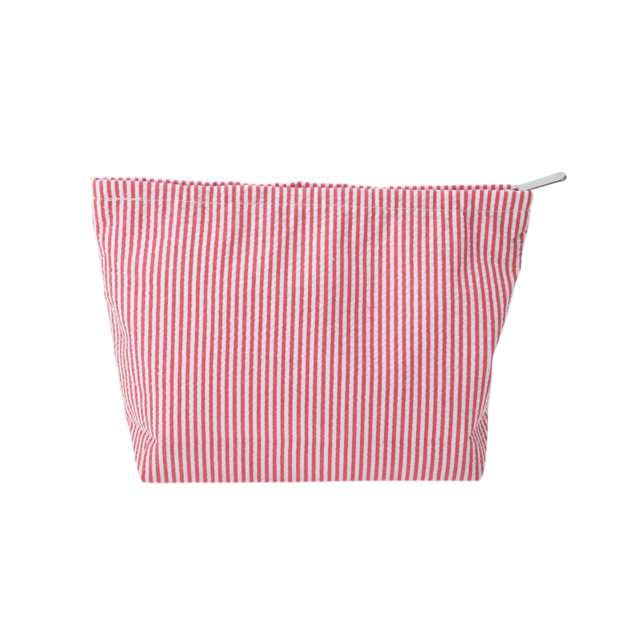 Unique Bargains 1 Pc Seersucker Stripes Makeup Bag Red, White