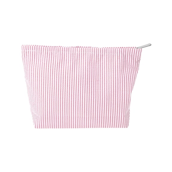 Unique Bargains 1 Pc Seersucker Stripes Makeup Bag White Pink Polyester