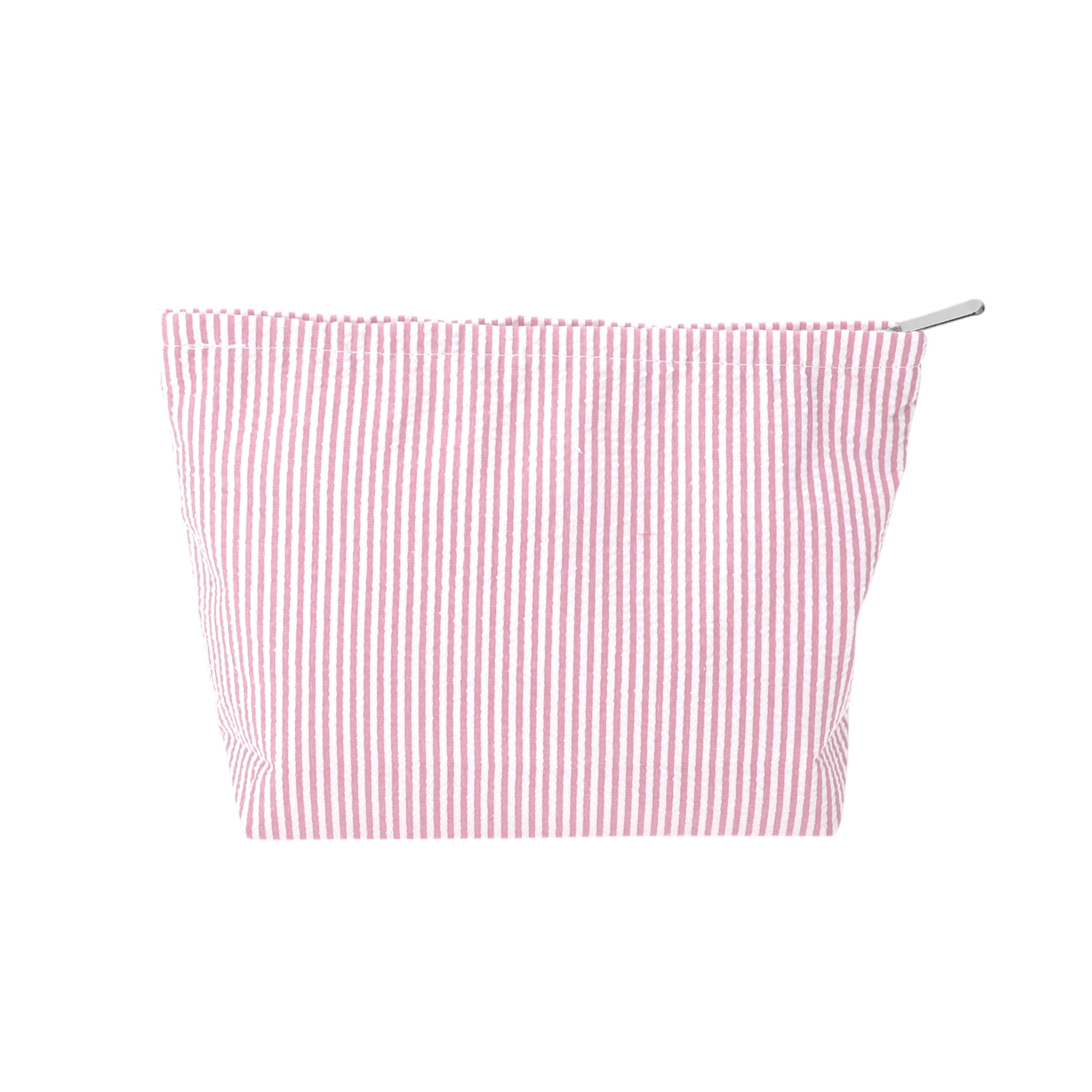 Unique Bargains 1 Pc Seersucker Stripes Makeup Bag White, Pink