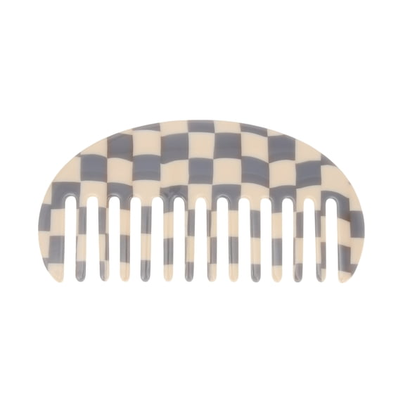 Unique Bargains 1 Pc Semicircle Retro Checkerboard Hair Comb Gray White Acetate Sheet