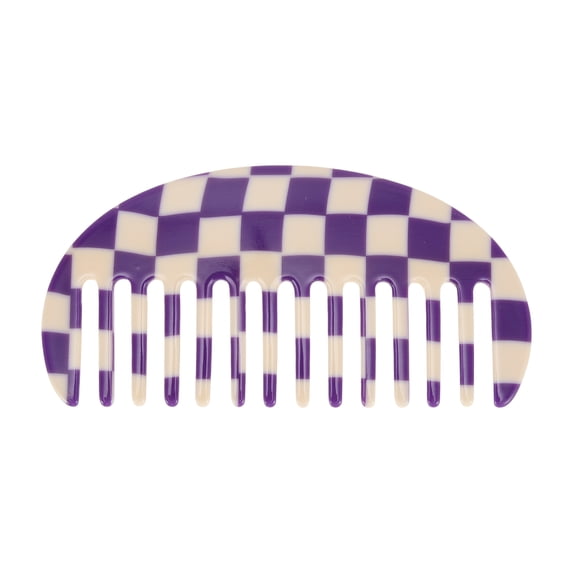 Unique Bargains 1 Pc Semicircle Retro Checkerboard Hair Comb Purple White Acetate Sheet