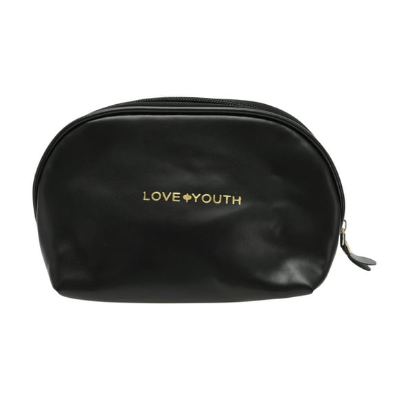 Unique Bargains 1 Pc Semicircular Drawstring Makeup Bag for Vacation Business Travel PU Black