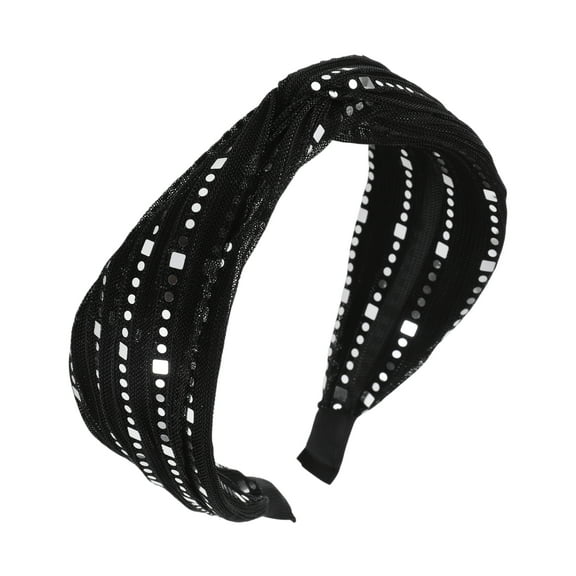 Unique Bargains 1 Pc Sequin Wide Headbands for Women Black Silver Tone
