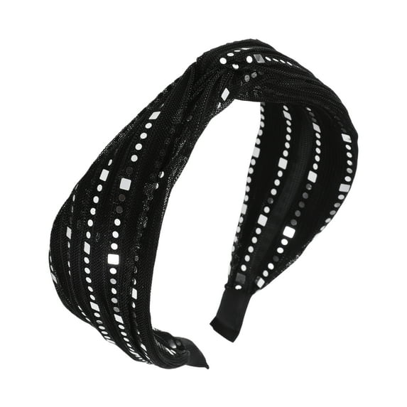 Unique Bargains 1 Pc Sequin Wide Headbands for Women Black Silver Tone