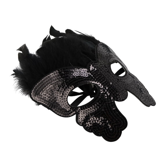 Unique Bargains 1 Pc Sequined Feathers Party Mask Black Silver Tone Plastic Feather