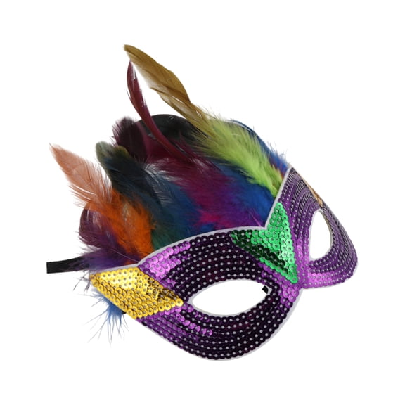 Unique Bargains 1 Pc Sequined Feathers Party Mask Colorful Plastic Feather