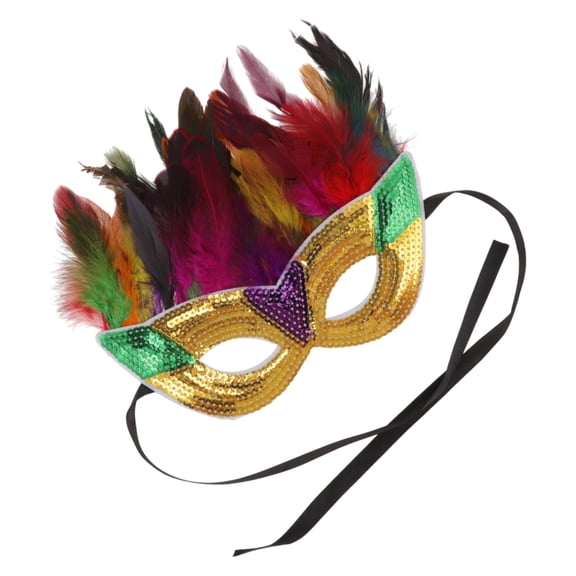 Unique Bargains 1 Pc Sequined Feathers Party Mask Multicolor Plastic Feather
