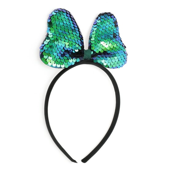 Unique Bargains 1 Pc Sequined Handmade Bow Headband Christmas for Women for Girls Dark Green