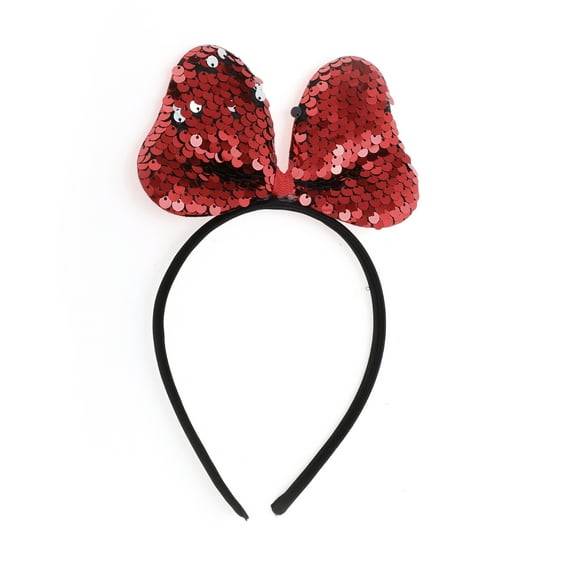 Unique Bargains 1 Pc Sequined Handmade Bow Headband Christmas for Women for Girls Red