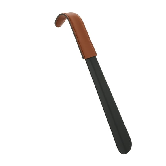 Unique Bargains 1 Pc Shoe Horn Curved PU Leather Case Shoe Spoon 11.81"x1.73" Black Brown
