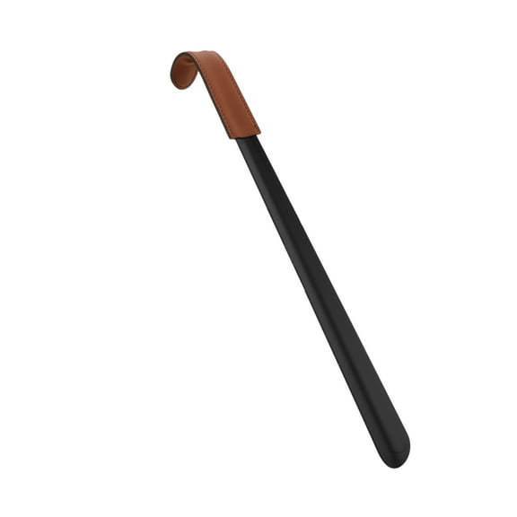 Unique Bargains 1 Pc Shoe Horn Curved PU Leather Case Shoe Spoon 16.54"x1.73" Black Brown