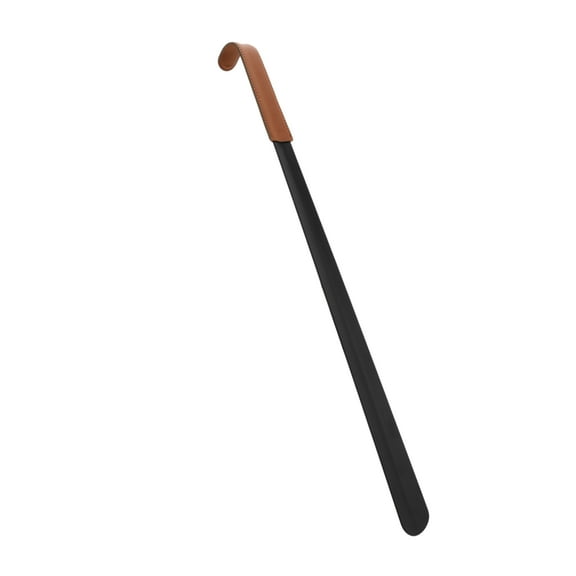 Unique Bargains 1 Pc Shoe Horn Curved PU Leather Case Shoe Spoon 20.47"x1.73" Black Brown