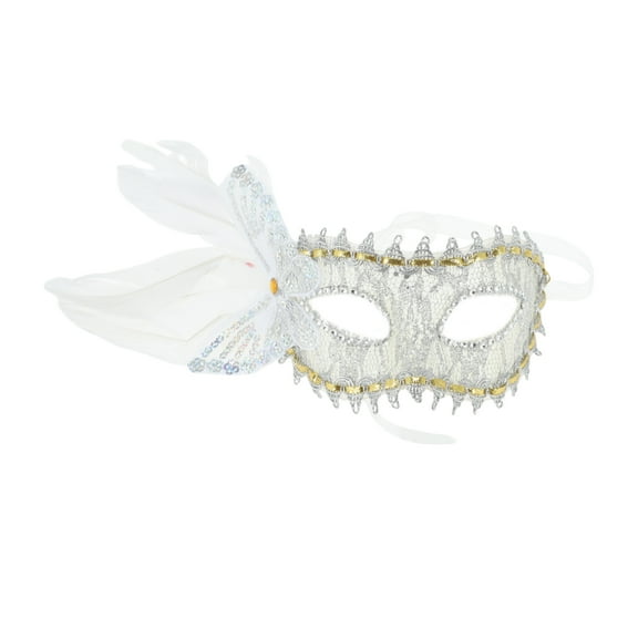 Unique Bargains 1 Pc Side Feather Masquerade Princess Half Face Party Mask for Masquerade Party White