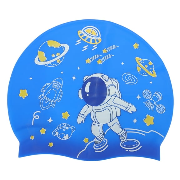 Unique Bargains 1 Pc Silicone Cartoon Astronauts Swim Cap Dark Blue
