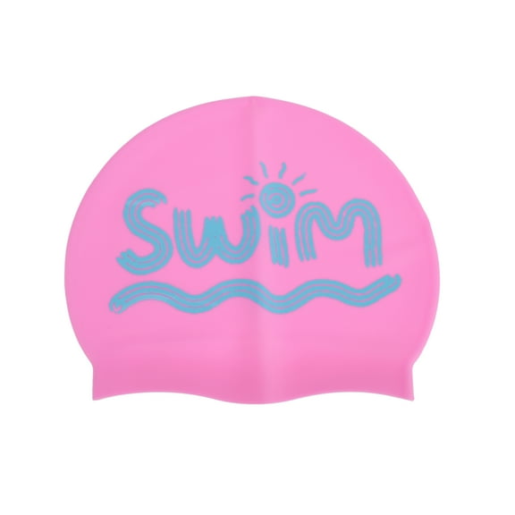 Unique Bargains 1 Pc Silicone Letter Print Swim Cap Pink
