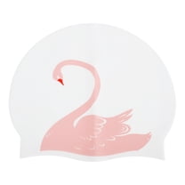 Unique Bargains 1 Pc Silicone Swans Pattern Swim Cap Pink White