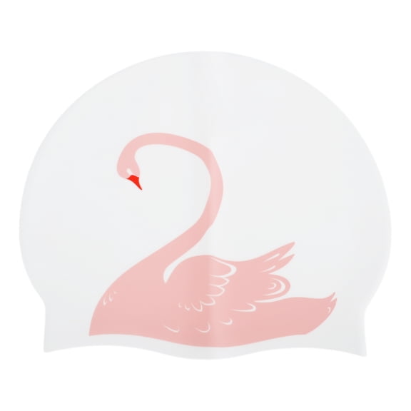 Unique Bargains 1 Pc Silicone Swans Pattern Swim Cap Pink White