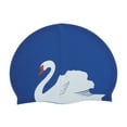 thumbnail image 1 of Unique Bargains 1 Pc Silicone Swans Print Swim Cap Navy Blue White, 1 of 5