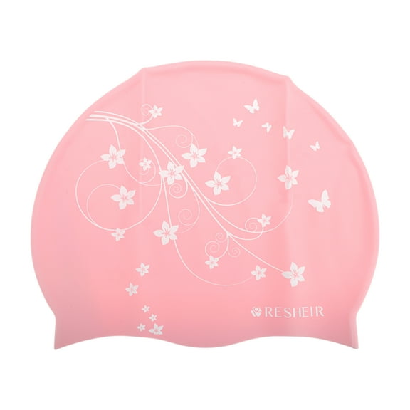 Unique Bargains 1 Pc Silicone Waterproof Vines Print Swim Cap Pink